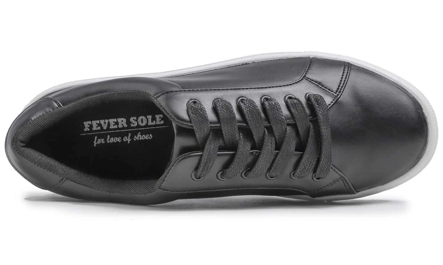 Feversole Women's Featured PU Leather Black Lace-Up Sneaker