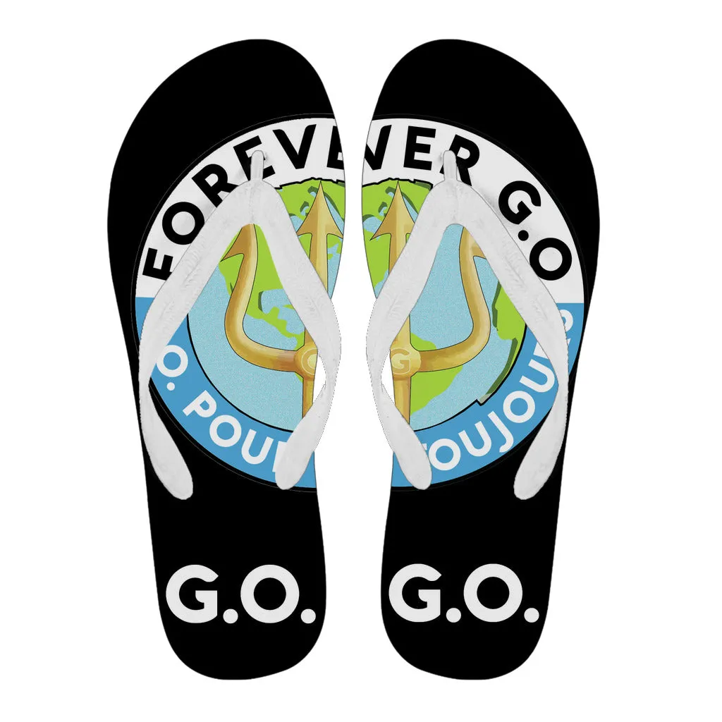 Forever G.O. Women's Flip Flops With Globe Crest Logo and G.O. on the Heal