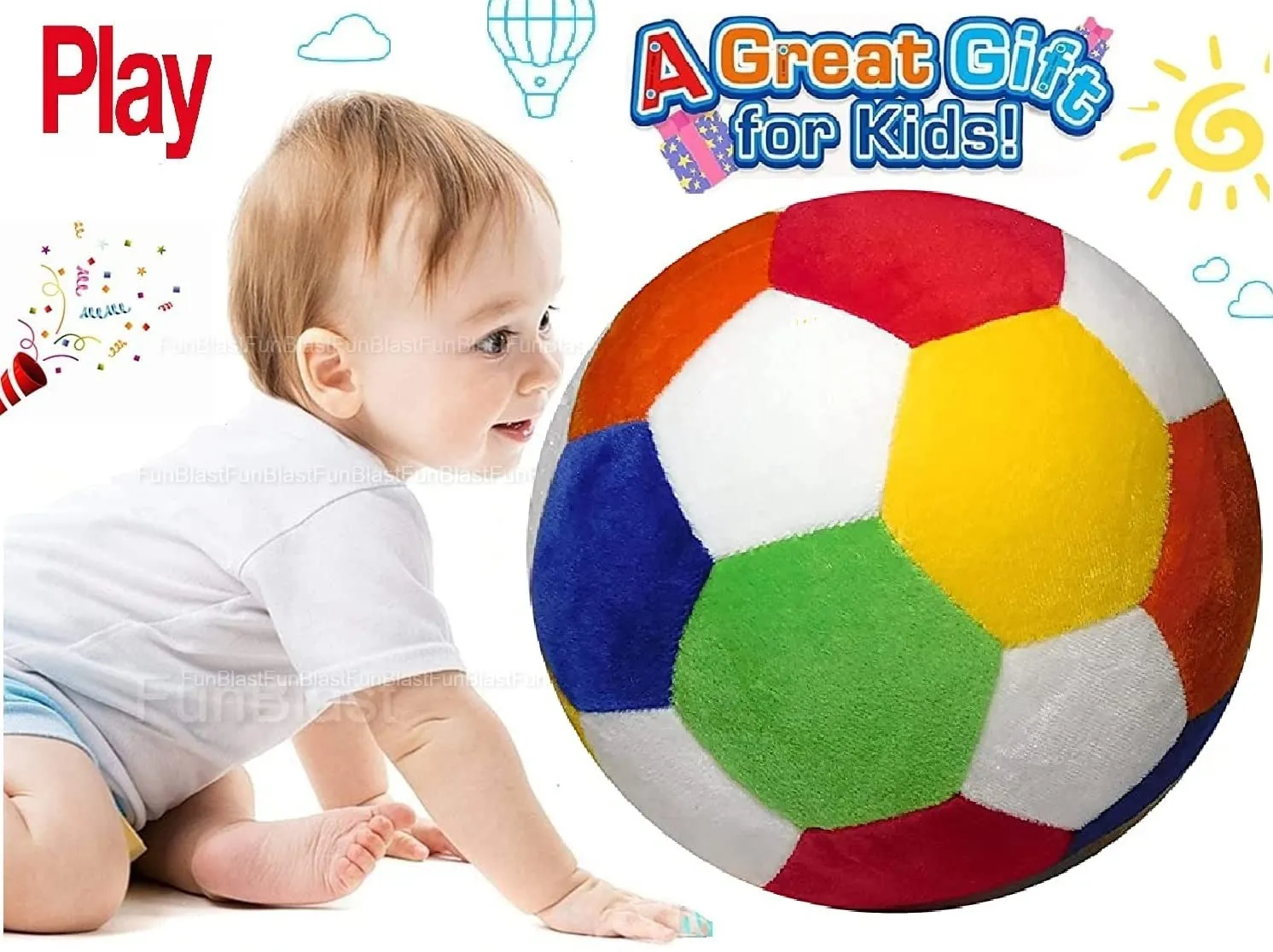 FunBlast Soft Ball for Kids - Plush Ball for Babies, Ball for Kids, Rattle Ball, Soft Balls for Baby, Balls for Babies, Toys for Kids, Football for Kids (Pack of 2 Pcs) (15 cm)