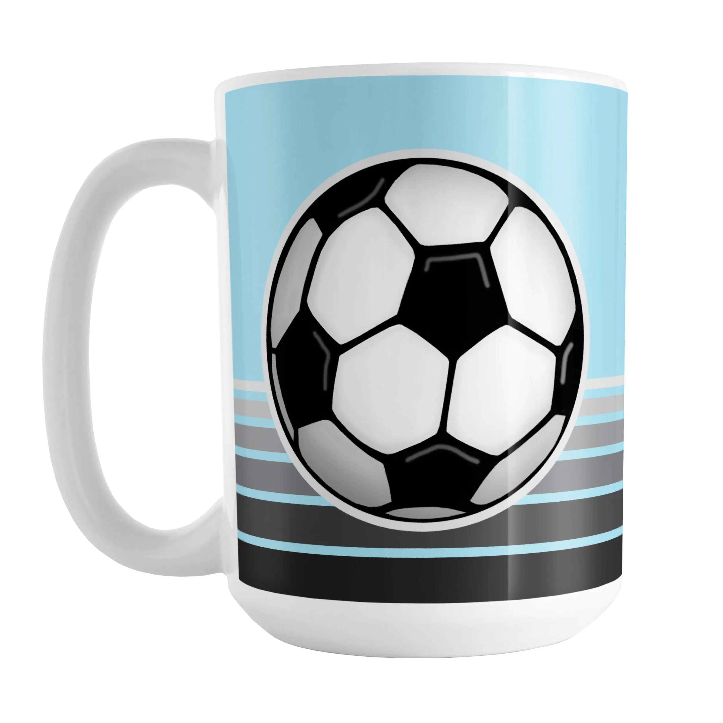 Gray Gradient Lined Blue Soccer Ball Mug