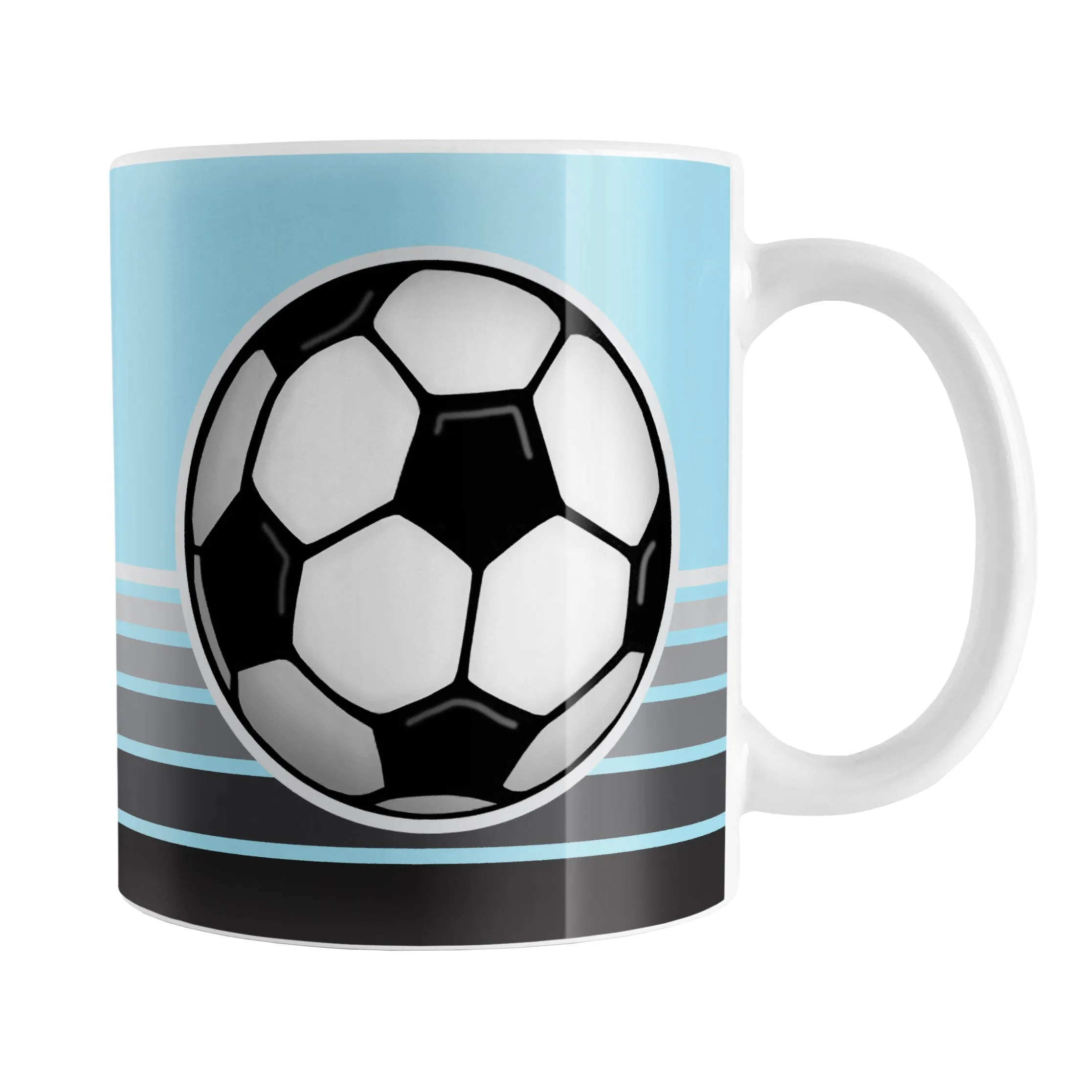 Gray Gradient Lined Blue Soccer Ball Mug