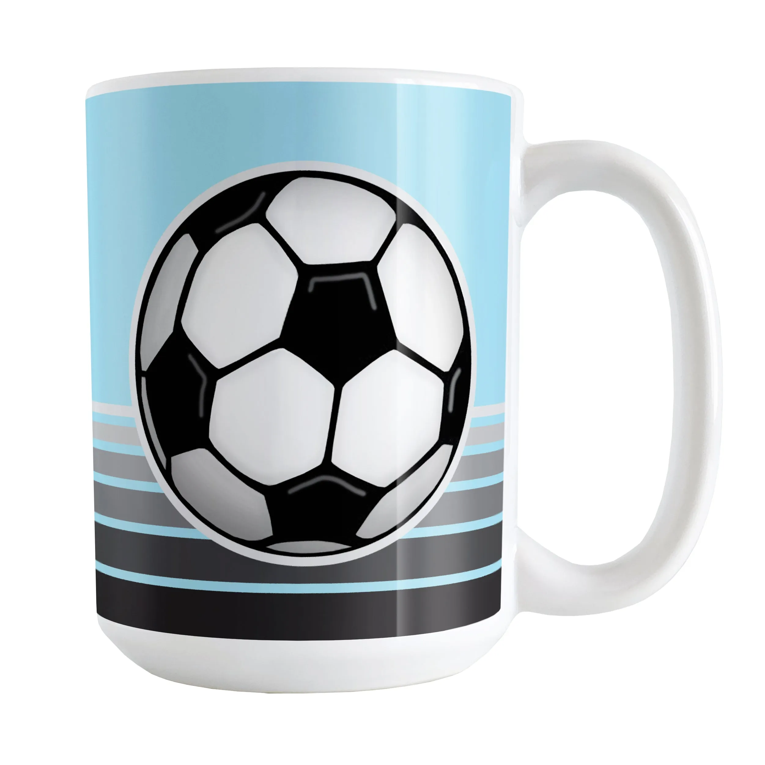 Gray Gradient Lined Blue Soccer Ball Mug