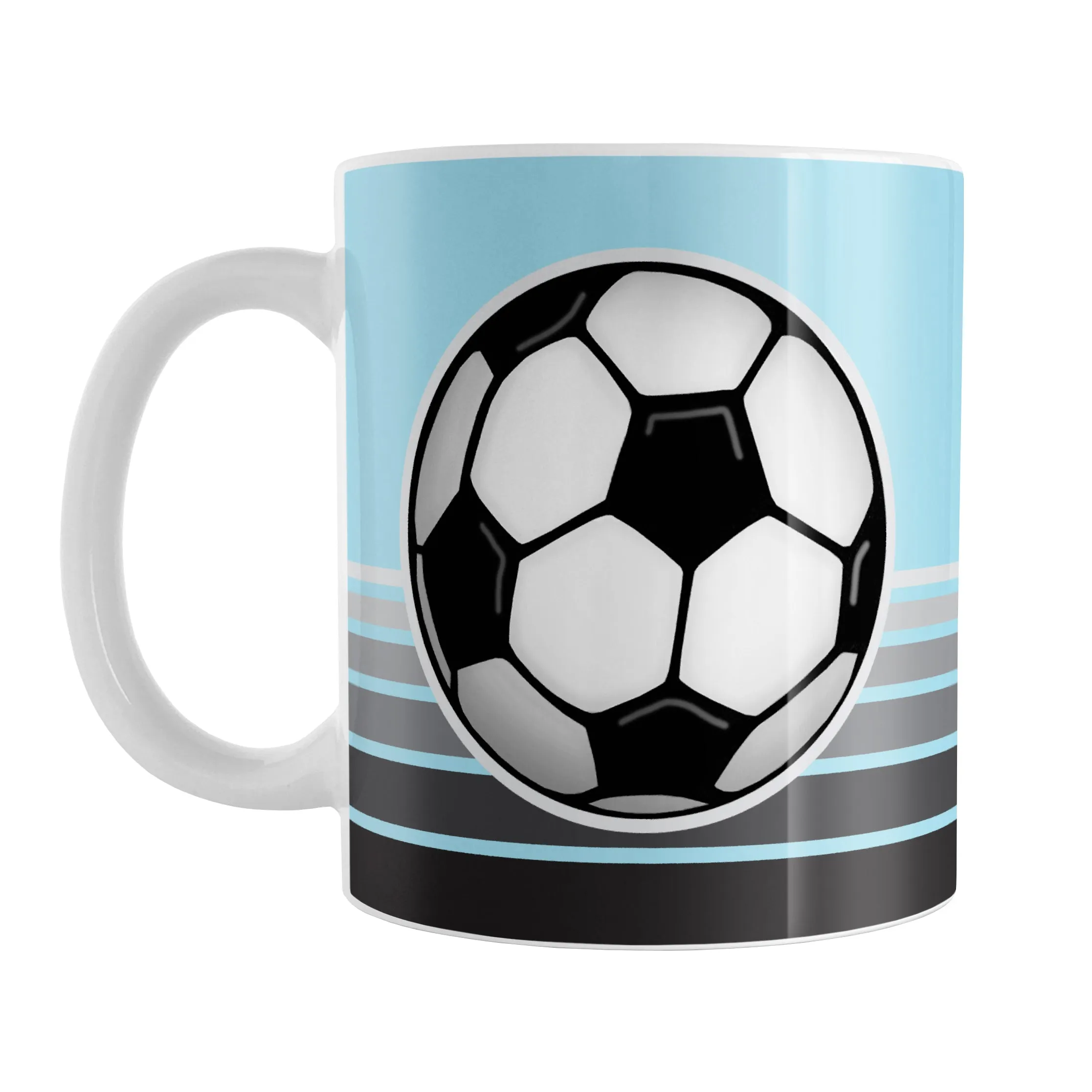 Gray Gradient Lined Blue Soccer Ball Mug