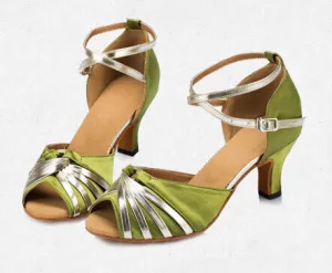 Green Satin Ballroom Dance Sandals Latin Salsa Dance Heels