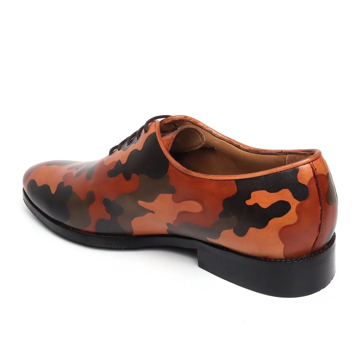 Hand painted ARMY colors on leather one piece(whole cut) brogue shoe By Brune & Bareskin