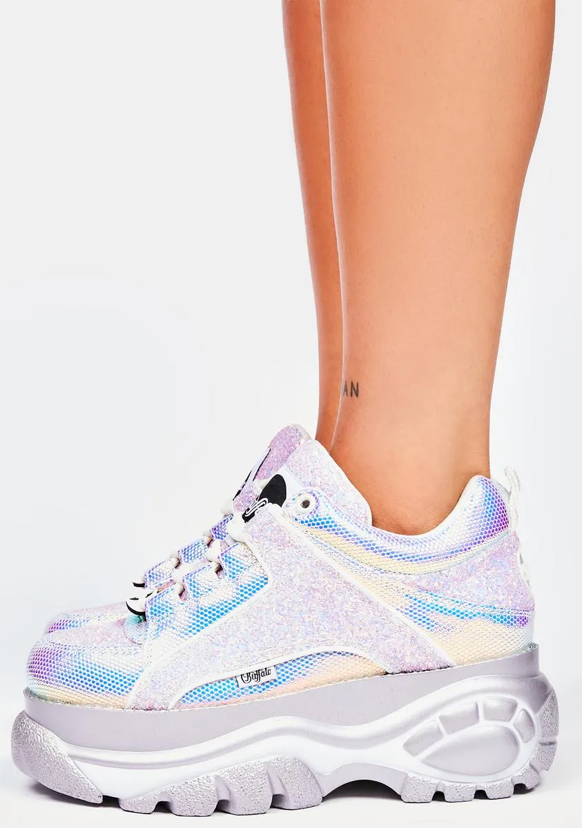 Holographic Glitter Classic Low Leather Platform Sneakers