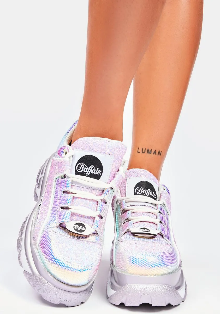 Holographic Glitter Classic Low Leather Platform Sneakers