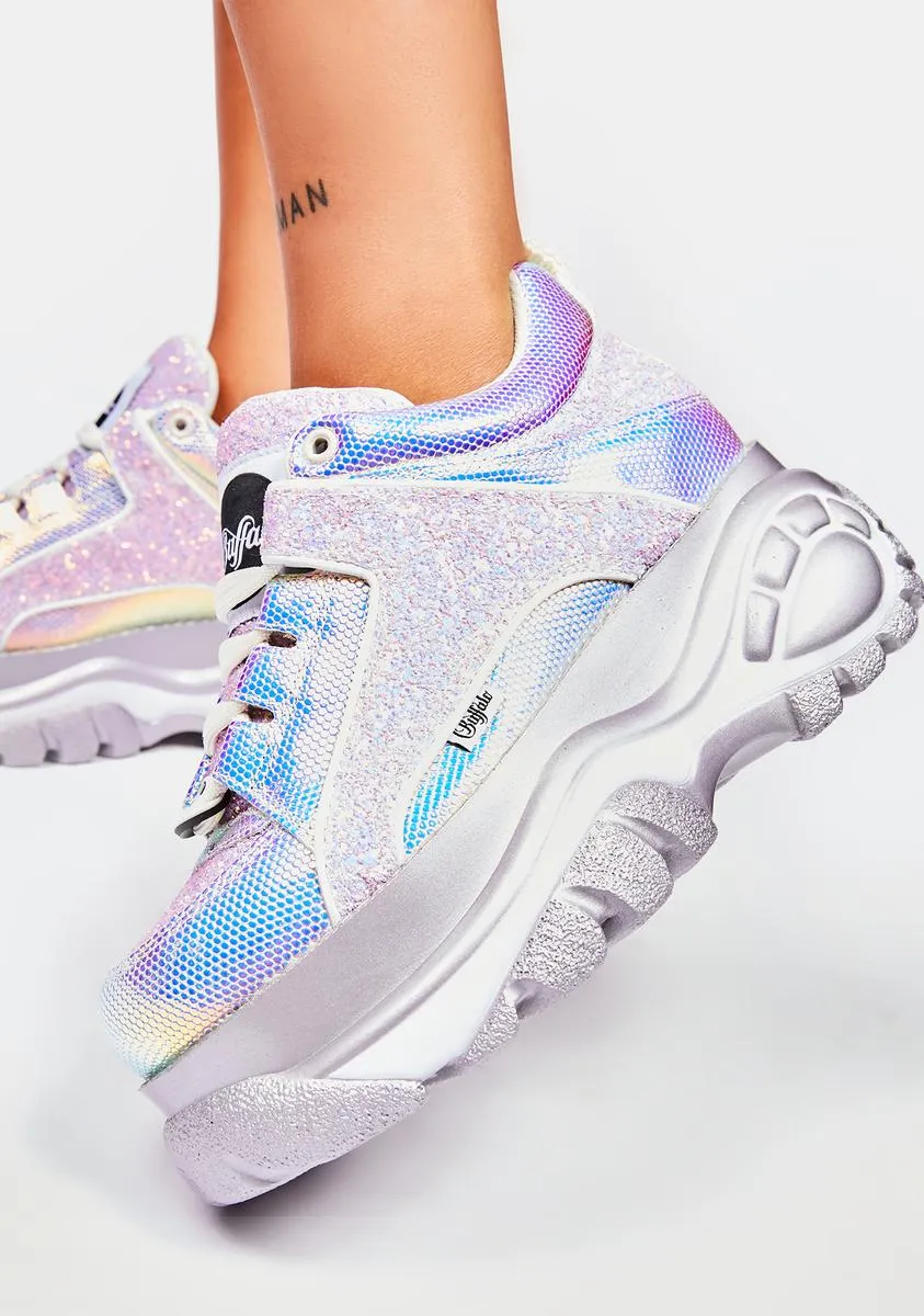 Holographic Glitter Classic Low Leather Platform Sneakers