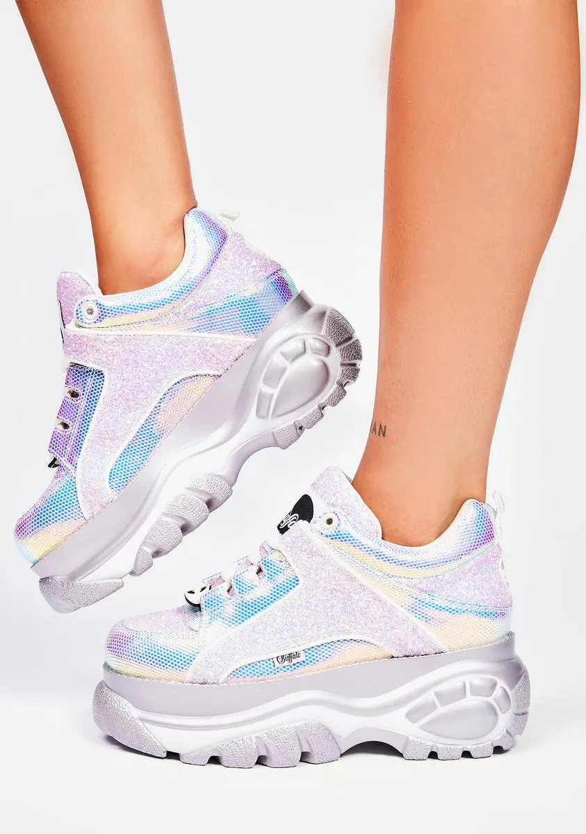 Holographic Glitter Classic Low Leather Platform Sneakers