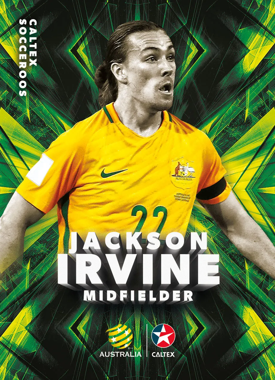 Jackson Irvine, Caltex Socceroos Base card, 2018 Tap'n'play Soccer Trading Cards