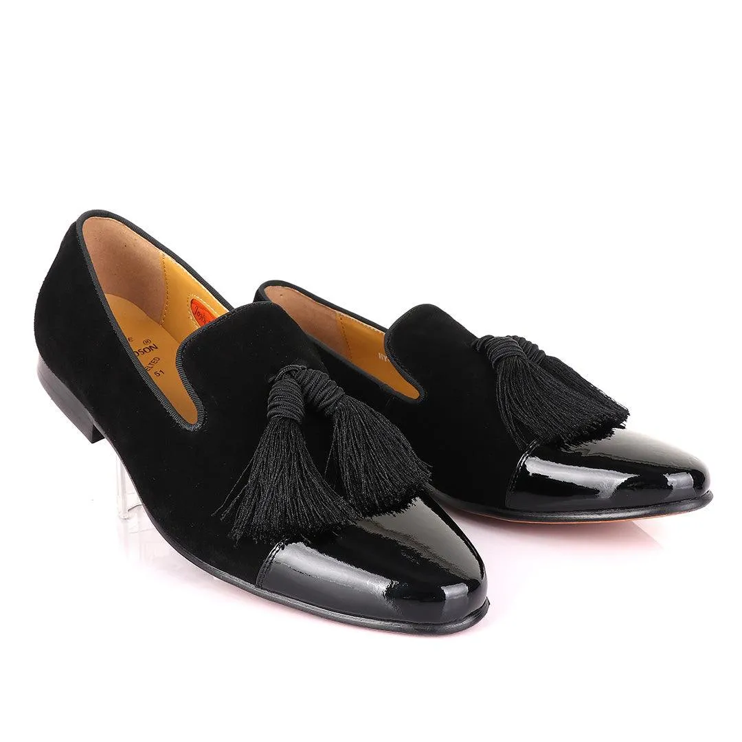 John Mendson Half Wetlips And Suede Black Tassel Loafer