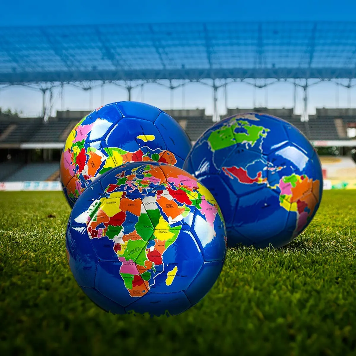 Kicko Globe Soccer Ball - Pack of 3 9 Inch Ball with World Earth Design - Perfect