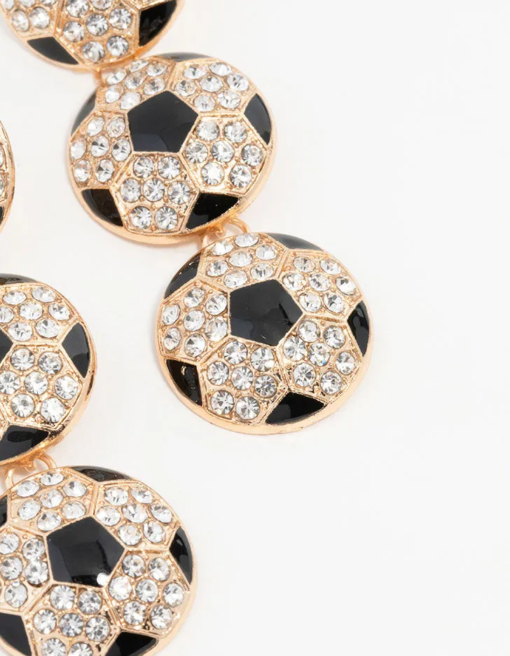 Large Gold Diamante Football Drop Earrings