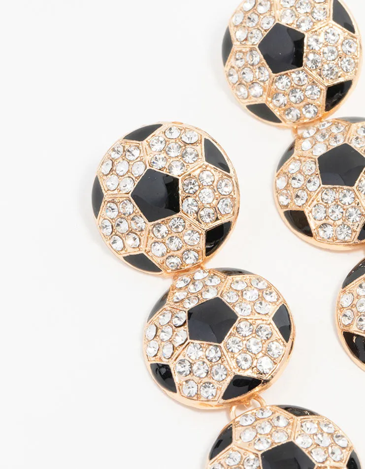 Large Gold Diamante Football Drop Earrings