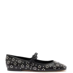 Larroude Blair Ballet Flat In Black Leather and Metallic Studs