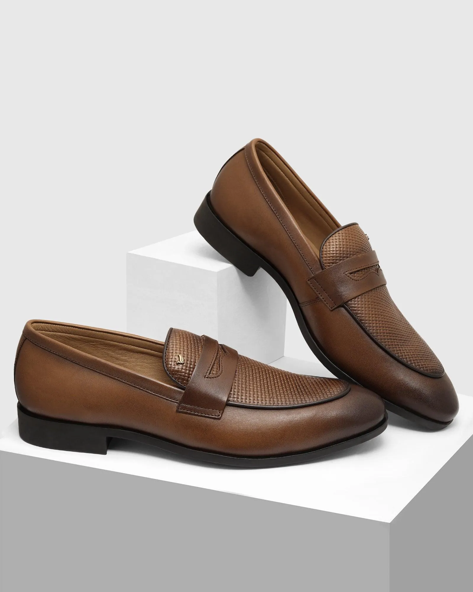 Leather Tan Solid Slip On Shoes - Tanner