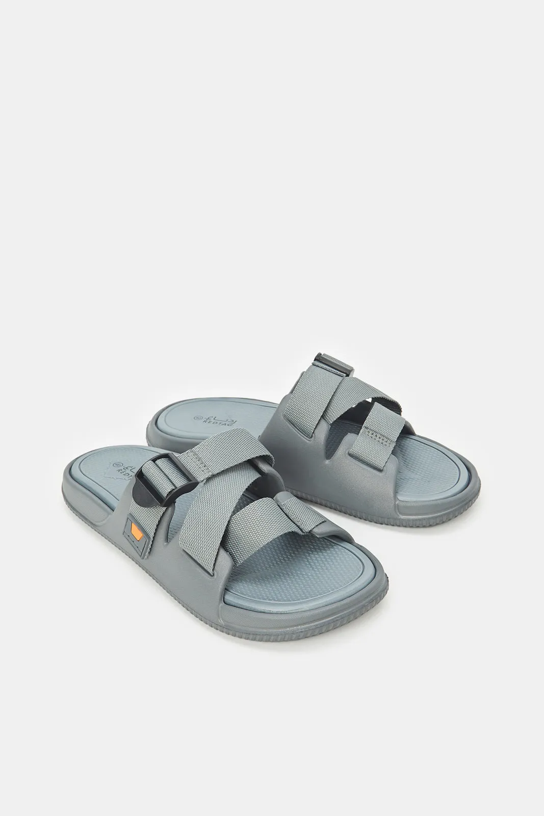 Men Grey Strappy Slide With Adjustment Buckle