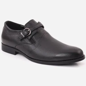 Men "HANK" Round Toe Designed Belted Metallic Buckle Slip On Leather Formal Shoes