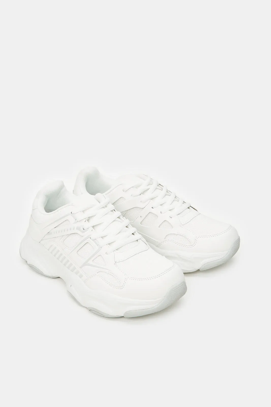 Men White Material Block Chunky Sneakers