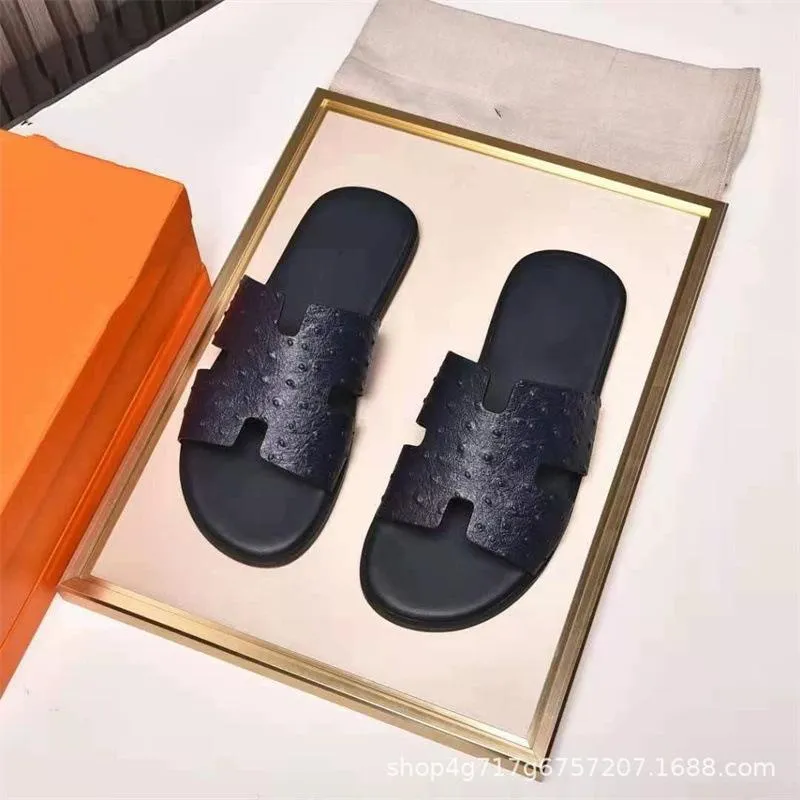 Men's Flat Leather Slippers 76575339YM