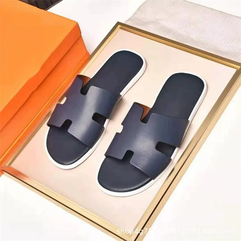 Men's Flat Leather Slippers 76575339YM