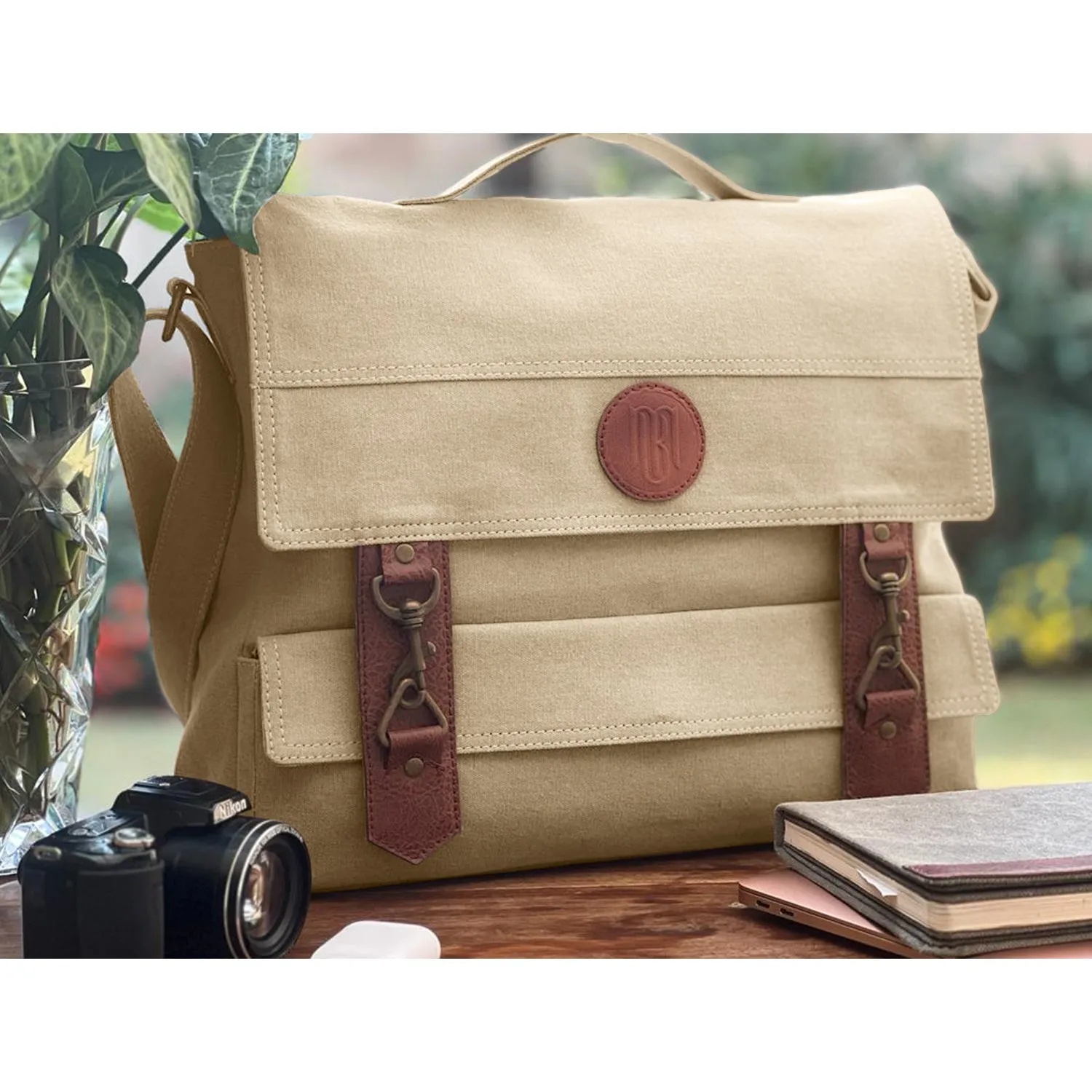 Mona B Unisex Canvas Messenger Crossbody Laptop/Tablet/MacBook Bag: Flint