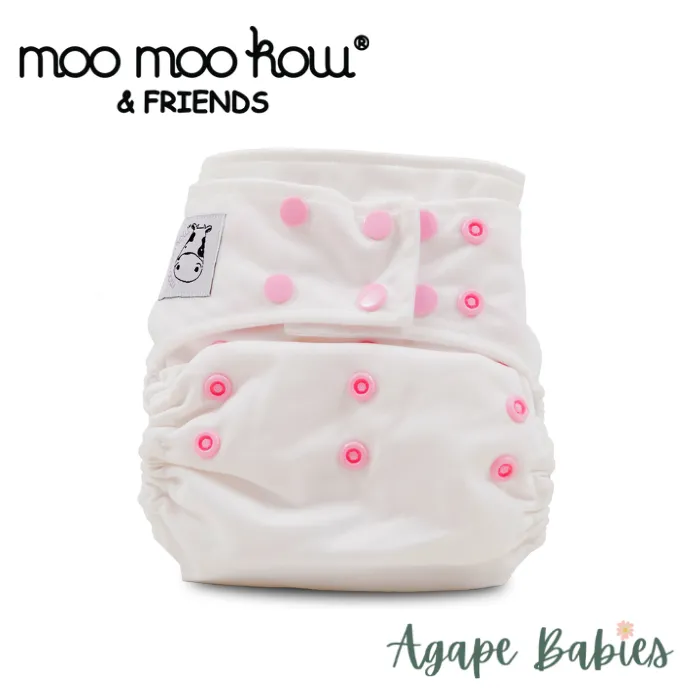 Moo Moo Kow One Size Pocket Diapers Snap - White Pink Snap