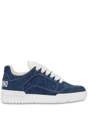 MOSCHINO LOGO-PRINT CHUNKY DENIM SNEAKERS