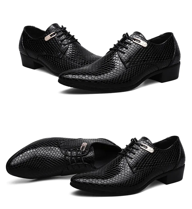 New Imitate Snake Leather Men Oxford Shoes Lace Up Casual Business Men Pointed Shoes Brand Men Wedding Men Dress Boat Shoes