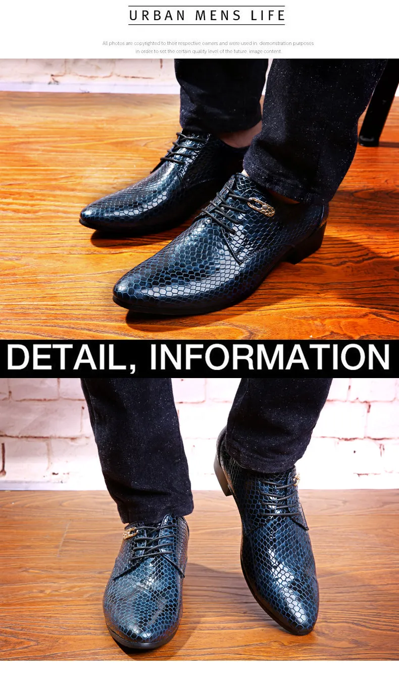 New Imitate Snake Leather Men Oxford Shoes Lace Up Casual Business Men Pointed Shoes Brand Men Wedding Men Dress Boat Shoes