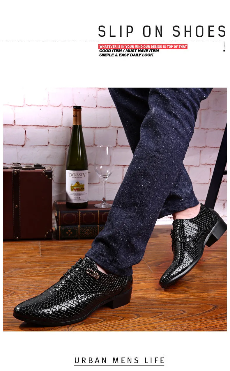 New Imitate Snake Leather Men Oxford Shoes Lace Up Casual Business Men Pointed Shoes Brand Men Wedding Men Dress Boat Shoes