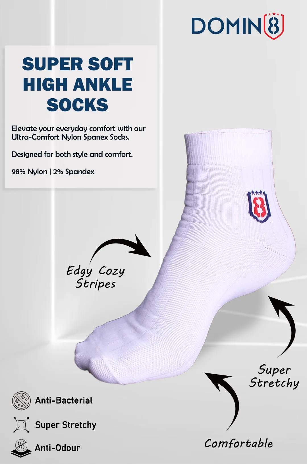 Nylon High Ankle Socks Set- White