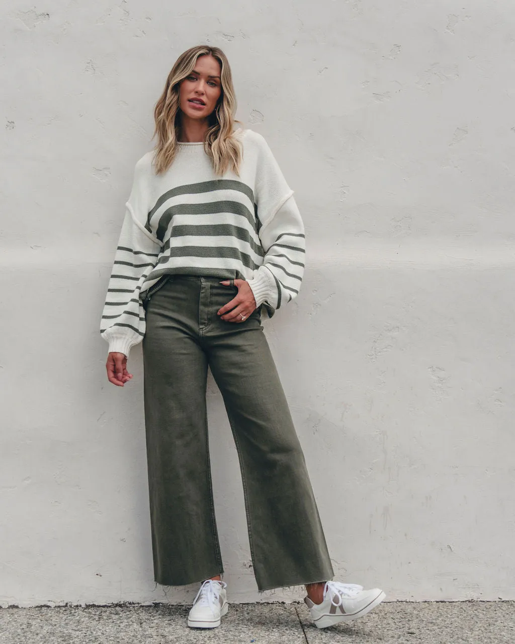 Olive and Cream Striped Pullover Sweater - FINAL SALE