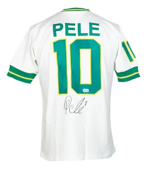 Pele Signed White New York Cosmos Soccer Jersey BAS