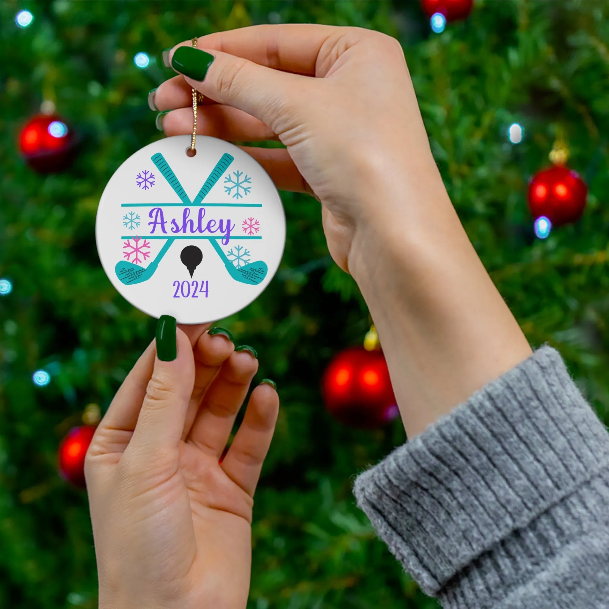 Personalized Christmas Ceramic Golf Ornament