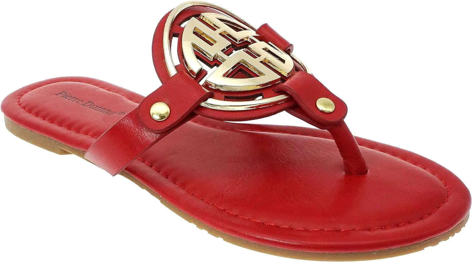 Pierre Dumas Women's Medallion Vegan Slide Thong Flip Flop Flat Sandal