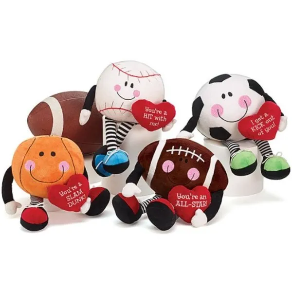 Plush Valentine Sports Balls with Dangle Legs - 4 Pack