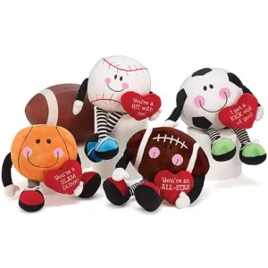 Plush Valentine Sports Balls with Dangle Legs - 4 Pack