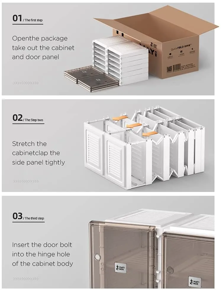 Portable Shoe Rack, Shoe Boxes, Shoe Storage Cabinet, Installation-Free Plastic Shoe Cabinet, Foldable Shoe Cabinet, White Shoe Rack with Transparent Doors (Double Layer)