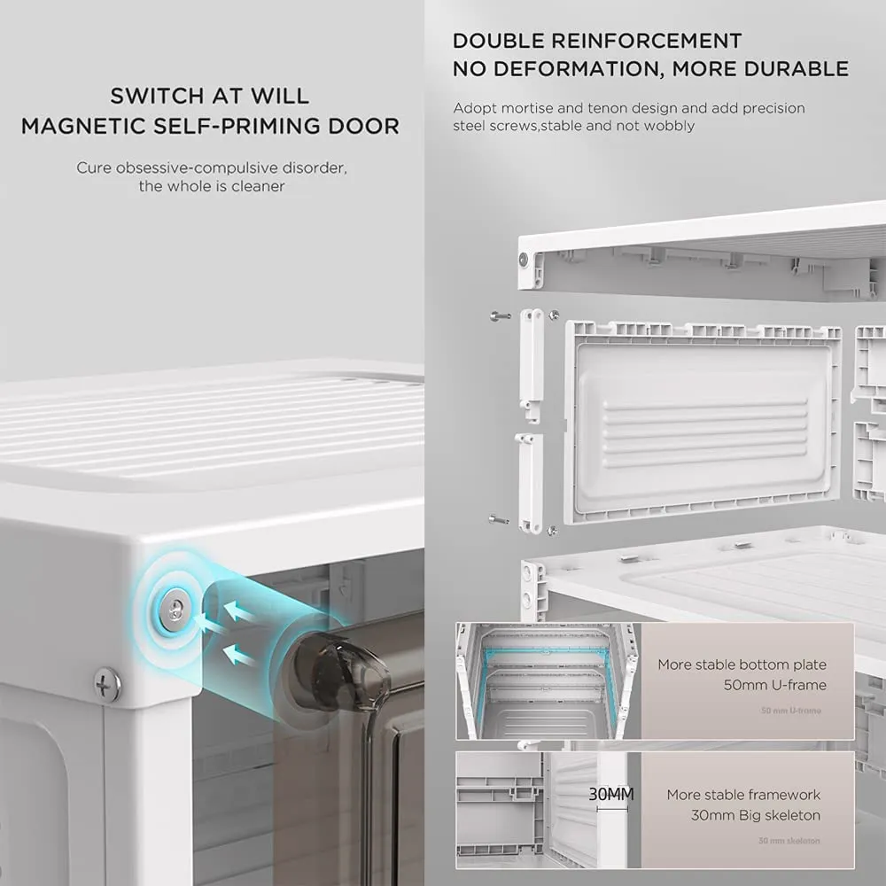 Portable Shoe Rack, Shoe Boxes, Shoe Storage Cabinet, Installation-Free Plastic Shoe Cabinet, Foldable Shoe Cabinet, White Shoe Rack with Transparent Doors (Double Layer)