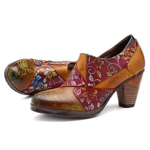 Retro Splicing Flowers Pattern Pumps