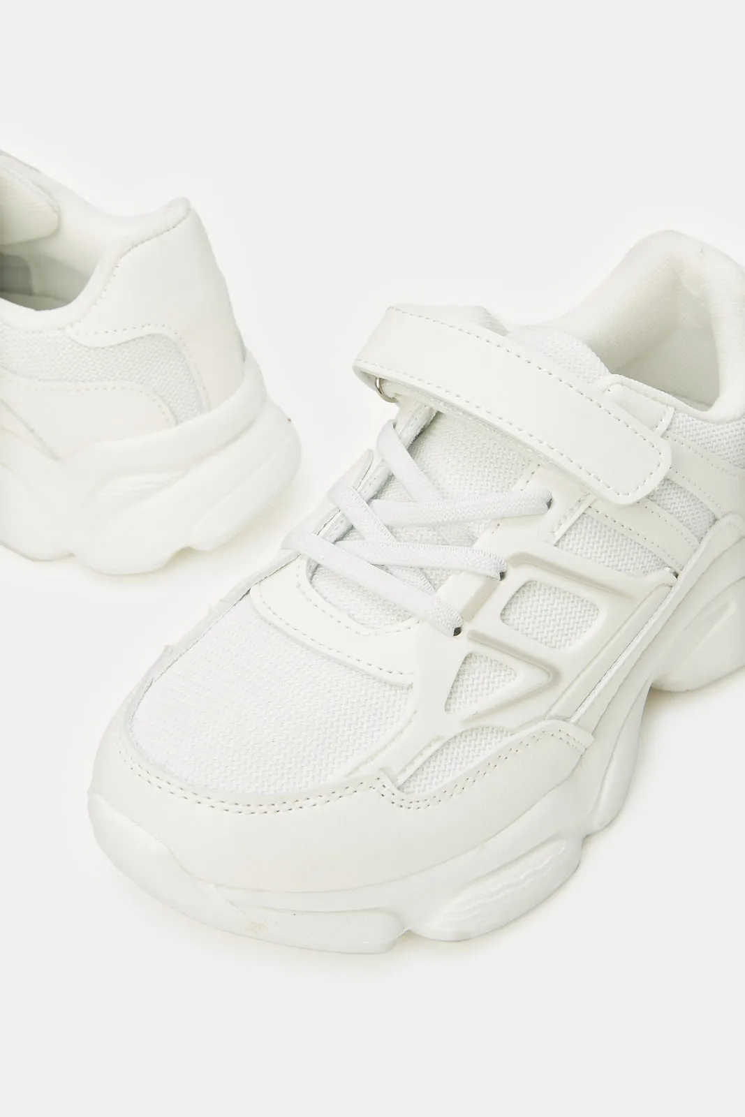 Senior Boys White Material Block Chunky Sneaker