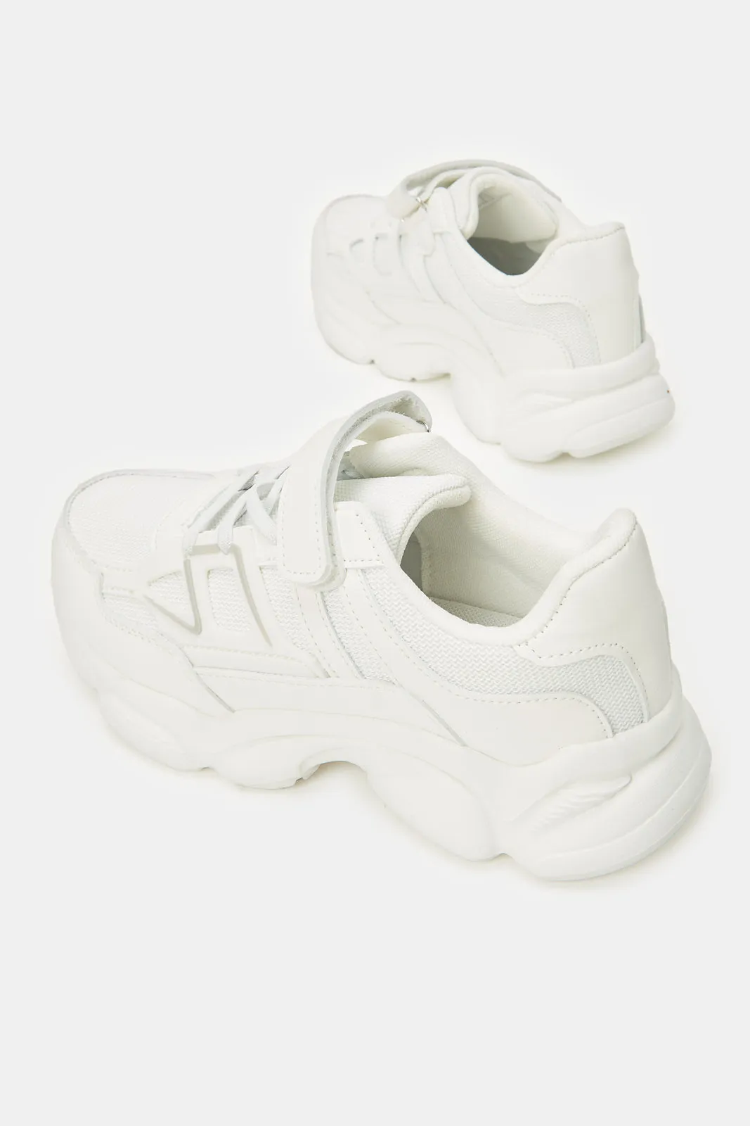 Senior Boys White Material Block Chunky Sneaker