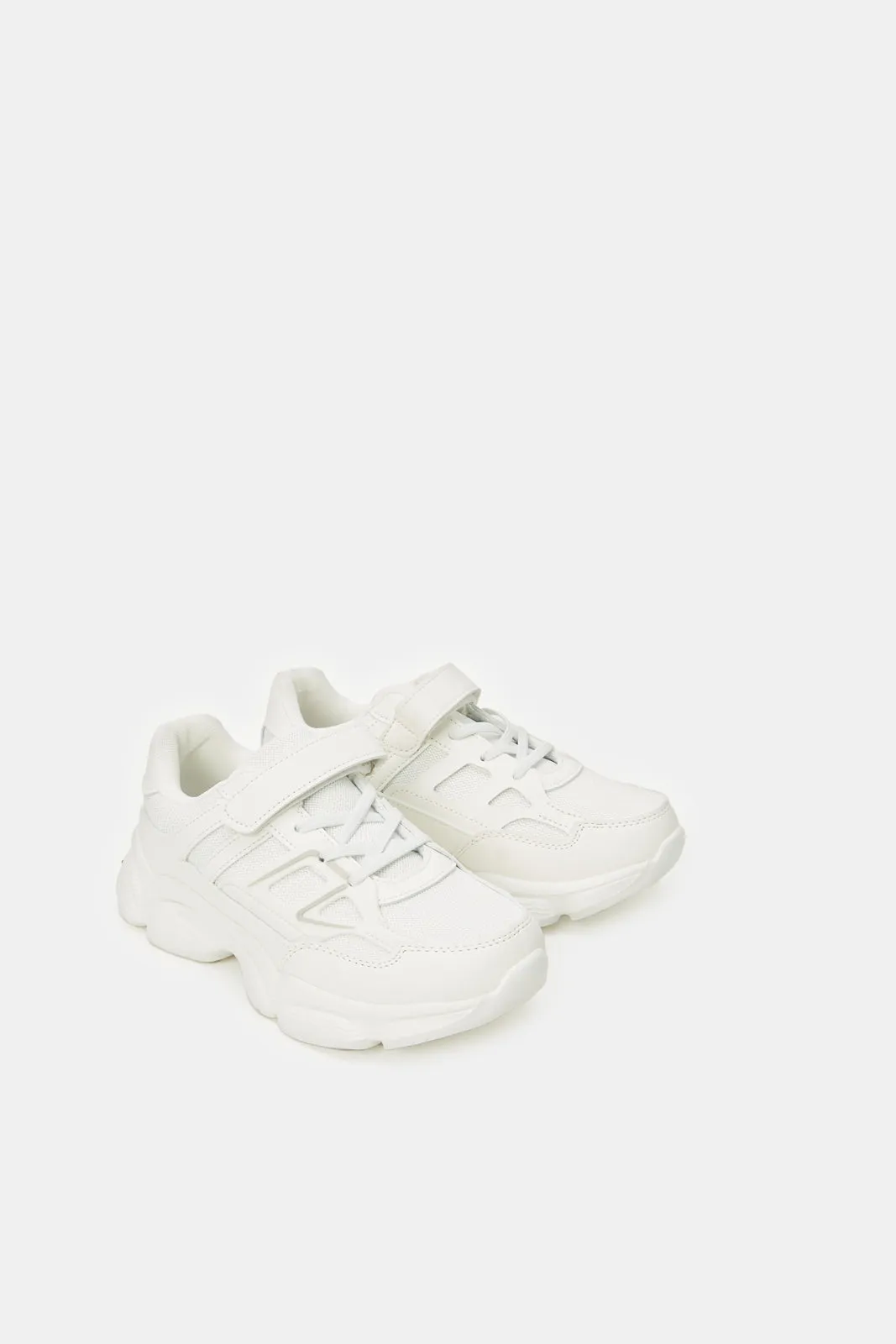 Senior Boys White Material Block Chunky Sneaker