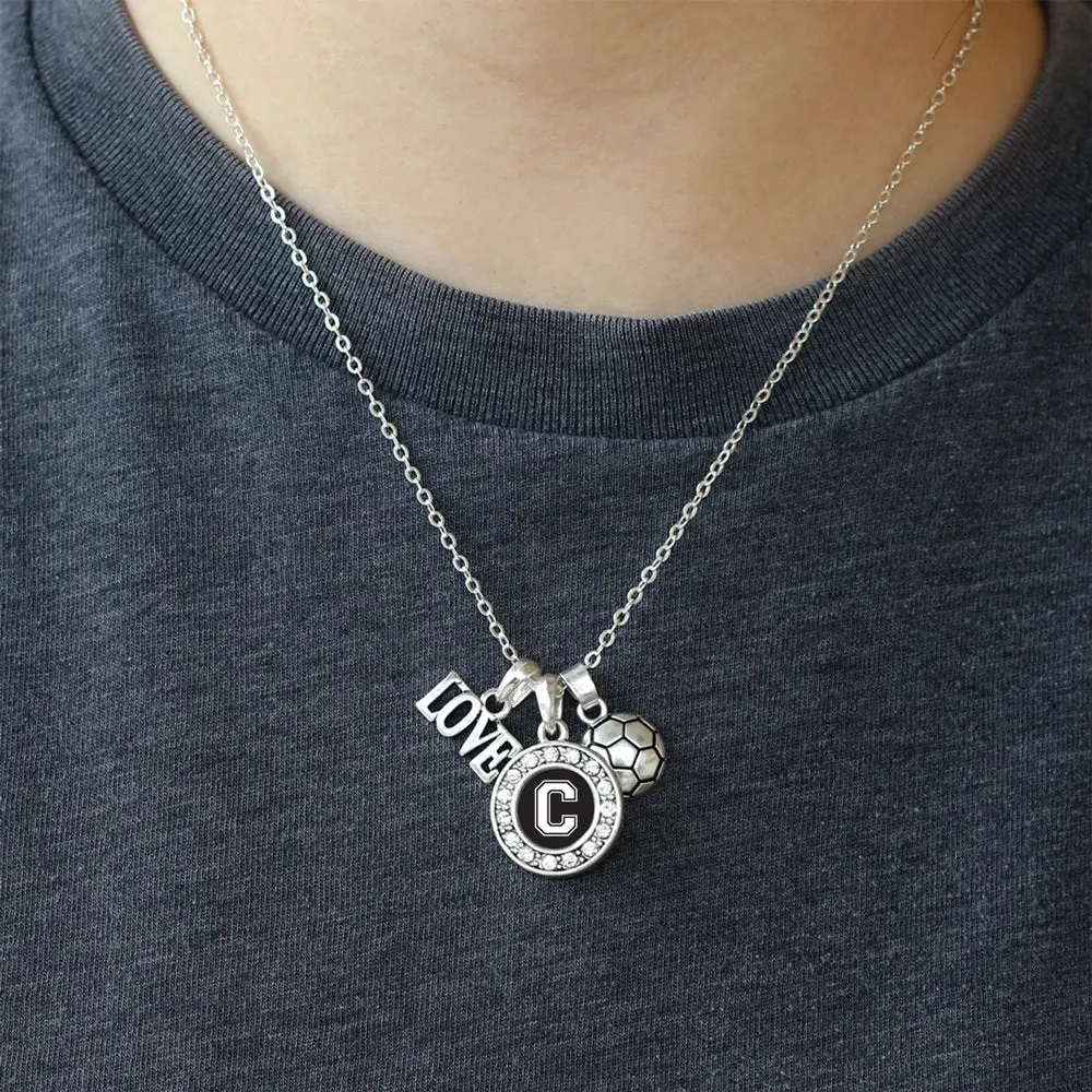 Silver Soccer - Sports Initial C Circle Charm Classic Necklace