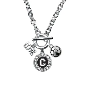 Silver Soccer - Sports Initial C Circle Charm Toggle Necklace