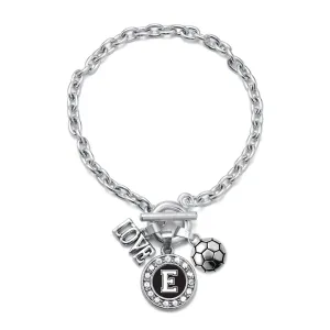 Silver Soccer - Sports Initial E Circle Charm Toggle Bracelet