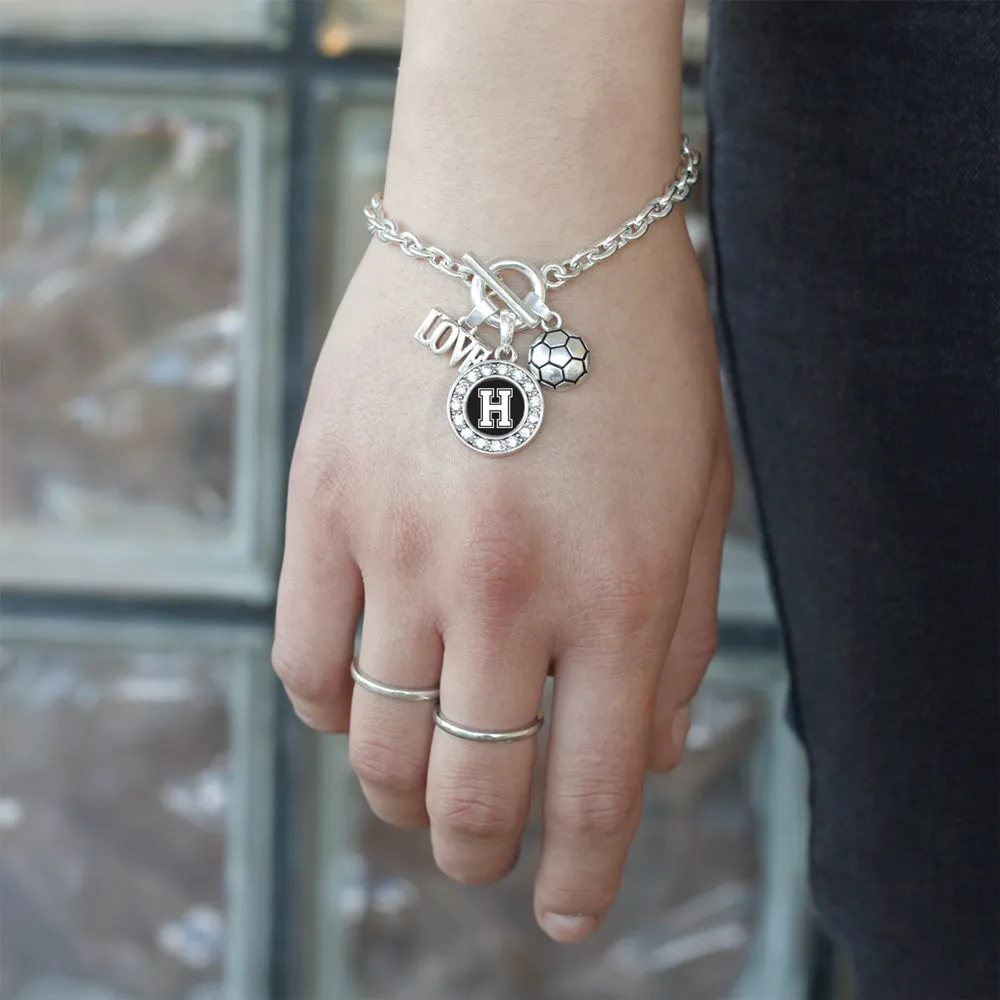 Silver Soccer - Sports Initial H Circle Charm Toggle Bracelet