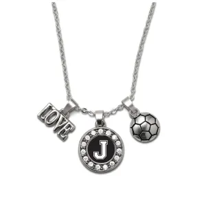 Silver Soccer - Sports Initial J Circle Charm Classic Necklace