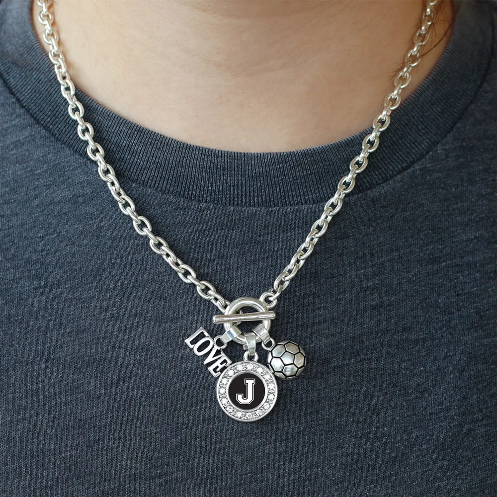 Silver Soccer - Sports Initial J Circle Charm Toggle Necklace